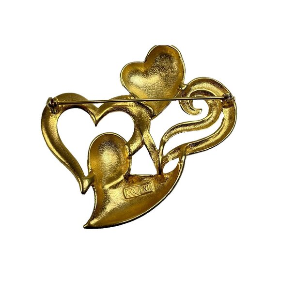 Vintage 80s M Jent Multi Heart Brooch Matt Gold Tone 2.5" Signed - Picture 5 of 9